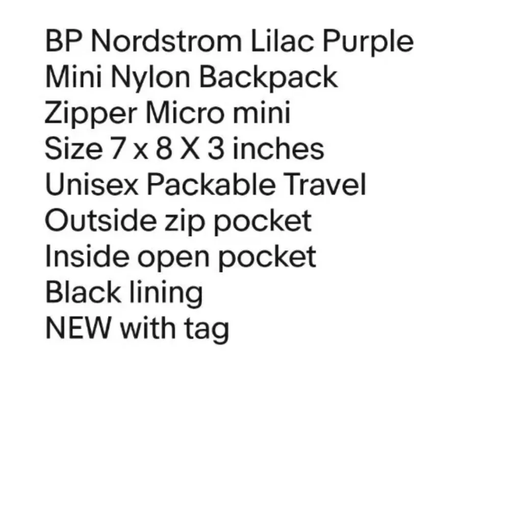 BP Purple Mini Nylon Backpack Nordstrom Zipper Micro Unisex Packable Travel New